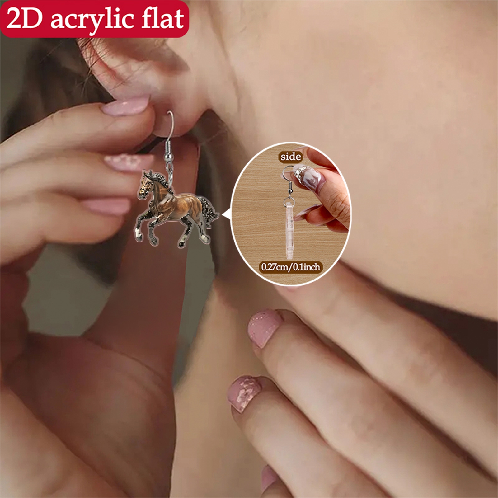 2D Flat Acrylic Horse-Patterned Earrings, Novel Accessory